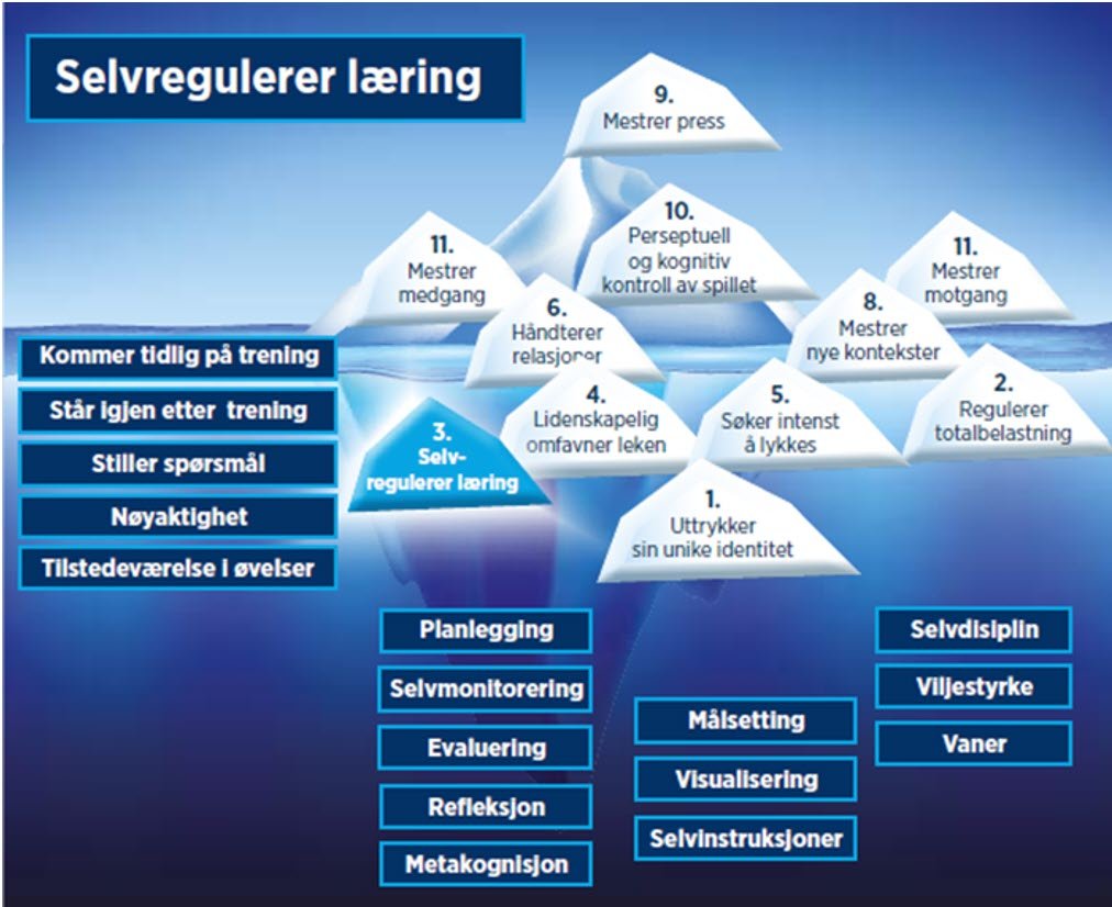 Et bilde som viser modellen Mental 11’er. Den er  modell for utdanning av spillerne i norske toppklubbers akademier.   