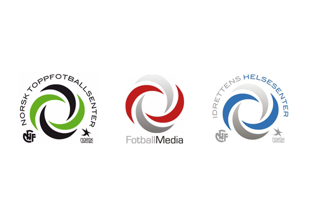 Norsk Toppfotballsenter, Fotball Media og Idrettens Helsesenter sine logoer slik de så ut i 2009.