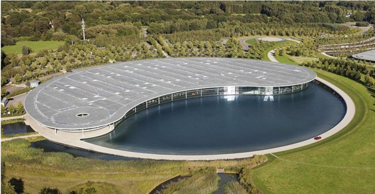 Bilde av McLaren Technology Center i Surrey - tatt fra luften