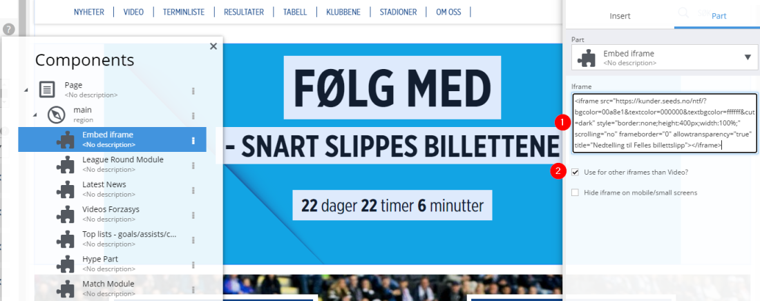 Denne settes opp som en part på forsiden