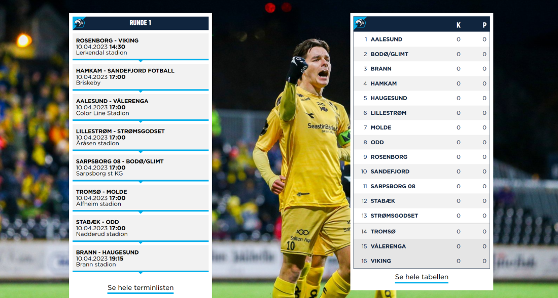 Slik ser ligakomboen ut når man ser den via desktop