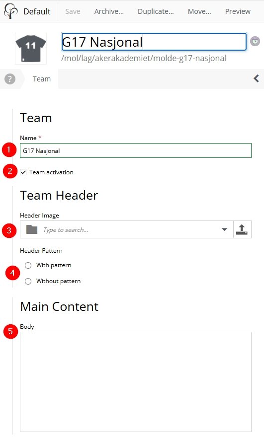 Innstillinger for et lag